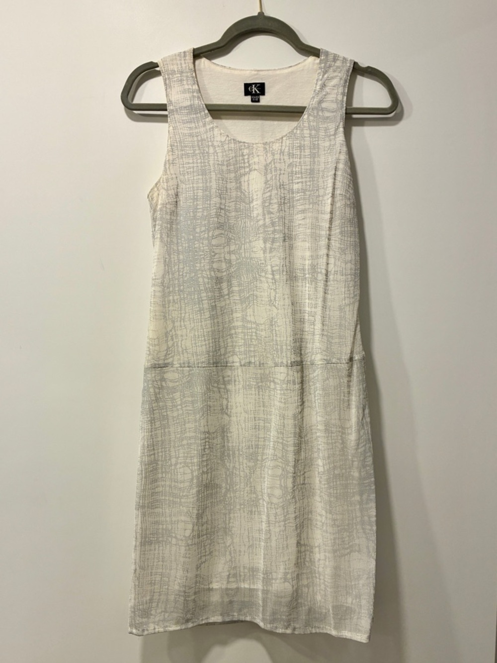 Vintage Calvin Klein Cream and Gray Textured Sleeveless Shift Dress